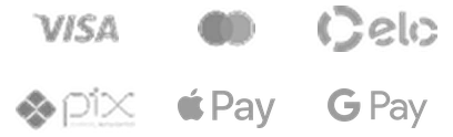 Formas de pagamento aceitas: Visa, Mastercard, Elo, Pix, Apple Pay e Google Pay